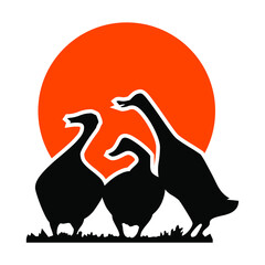 three ducks in nature silhouette design