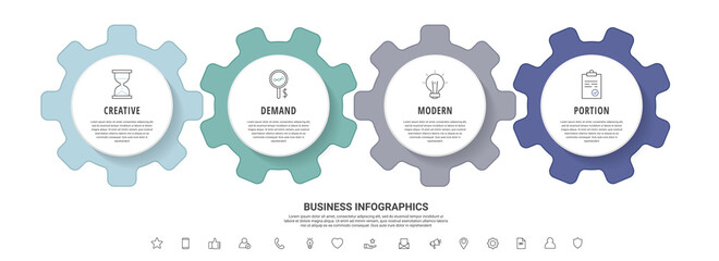 Infographic gears with four steps. Modern vector timeline with cogwheels for business concept, chart, diagram, web, banner, presentations, flowchart, levels