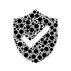A large protection mark symbol in the center made in pointillism style. The center symbol is filled with black circles of various sizes. Vector illustration on white background