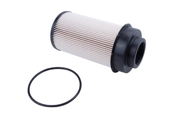 Car oil cartridge filter on a white background.