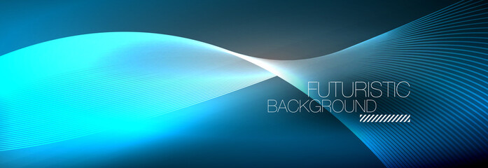 Abstract neon glowing light in the dark with waves. Shiny magic energy and motion concept, vector abstract wallpaper background