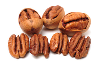 pecan nuts on white background