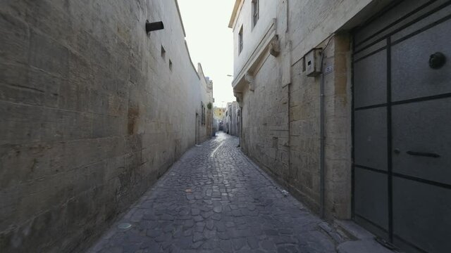 The historical narrow streets of Sanlıurfa. 4K. Turkey.