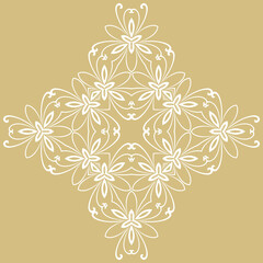 Floral vector pattern with arabesques. Abstract oriental golden and white ornament. Vintage classic pattern