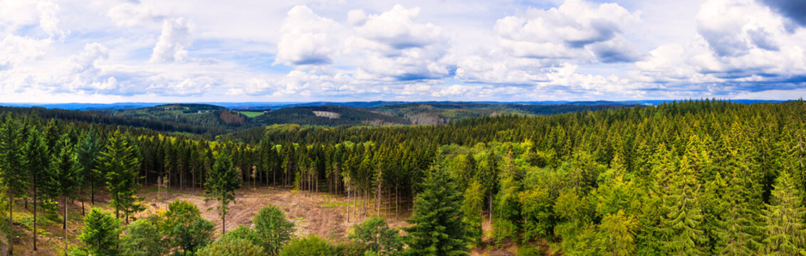 the rothaargebirge mountains and forest in germany panorama