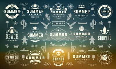 Summer holiday labels and badges design set retro typography for posters and t-shirts.