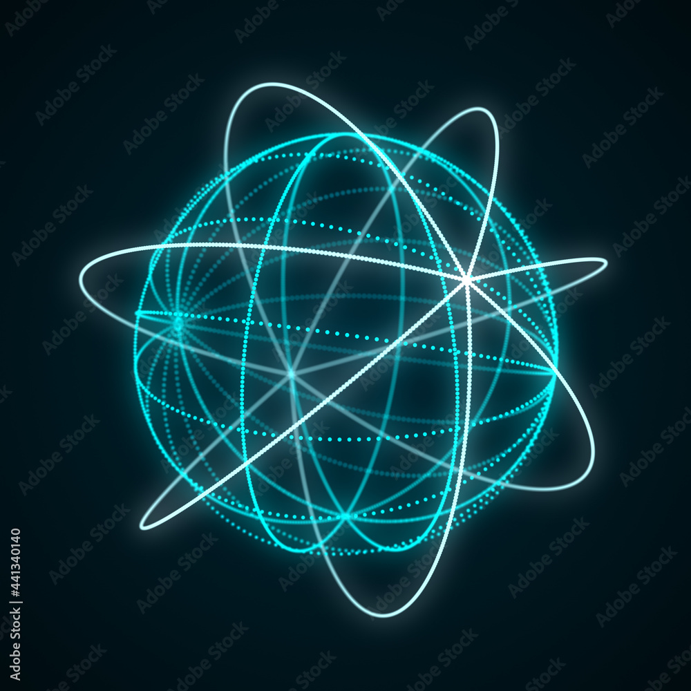 Poster sphere consisting of points and lines. modern wireframe elements. technology grid sphere. 3d renderi