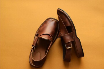A very comfortable and elegant pair of brown handmade sandals of Peshawar, Pakistan