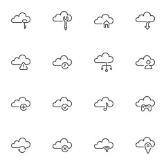 Cloud computing line icons set
