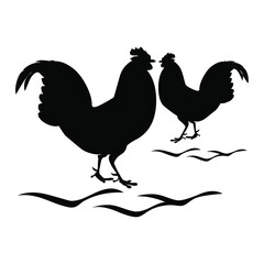 two roosters crowing silhouette design