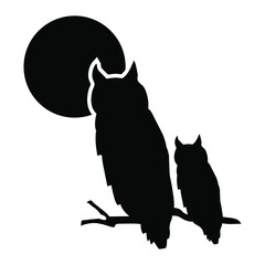 owl and baby perching silhouette design