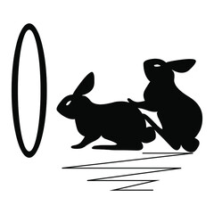 two rabbits jumping over the circle silhouette design