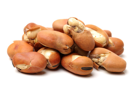 Broad bean, English Bean, European Bean, Field Bean. Fry (Vicia faba L.). on white background 