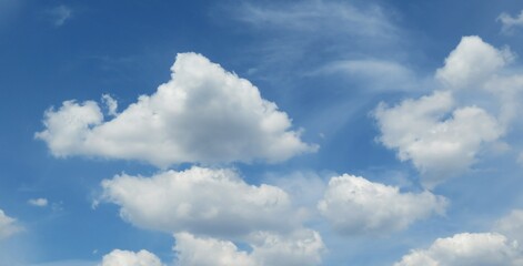 Panoramic view of beautiful cloudscape in blue sky, natural clouds background