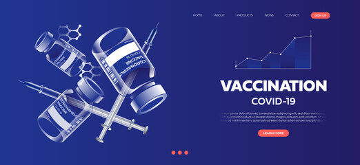 Bottle and vial containing drug for COVID-19, Time to vaccinate poster or website landing page, Vector