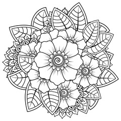 Mehndi flower for henna, mehndi, tattoo, decoration. decorative ornament in ethnic oriental style. doodle ornament. outline hand draw illustration. coloring book page.