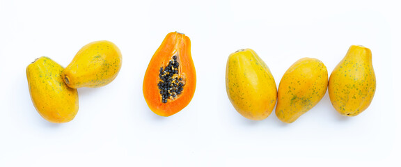 Papaya fruit on white background.