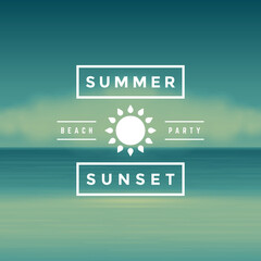Summer sunset beach party label or badge design for poster or greeting card