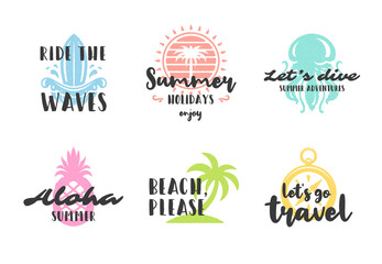 Summer holidays typography inspirational quotes design for posters or apparels set