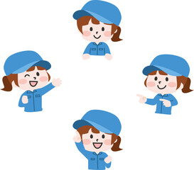 二頭身_上下左右ポイント作業員女性