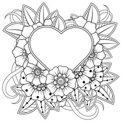 Mehndi flower for henna, mehndi, tattoo, decoration. decorative ornament in ethnic oriental style. doodle ornament. outline hand draw illustration. coloring book page.