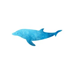 Blue watercolor aquarelle dolphin on white background hand drawn digital illustration