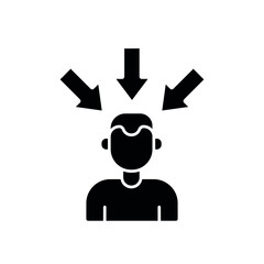 Pressure on person glyph icon. Vector fill black illustration.