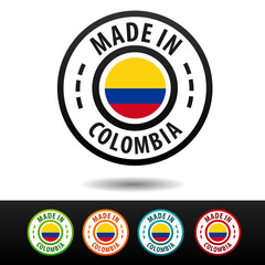 Made in Colombia badges with flag.
