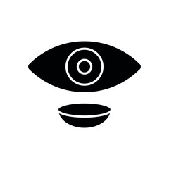 Contact lense and eye glyph icon. Vision correction. Vector fill black illustration.
