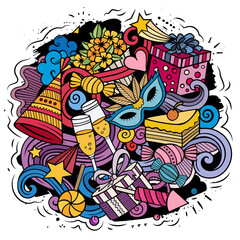 Happy Birthday vector doodles illustration.