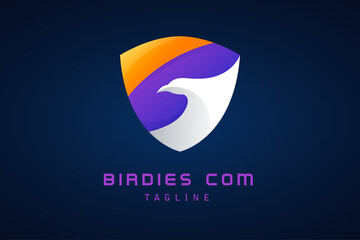 orange purple shield with white bird gradient logo corporate