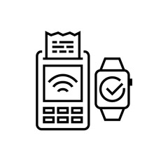 Contactless payment. Smart watch and terminal. Editable stroke pixel perfect