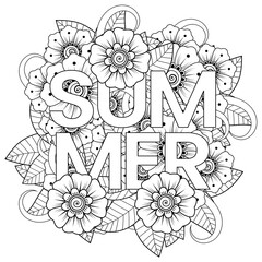 Mehndi flower for henna, mehndi, tattoo, decoration. decorative ornament in ethnic oriental style. doodle ornament. outline hand draw illustration. coloring book page.