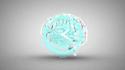 Digital animation of neon digital clock ticking over human brain spinning against black background - Powered by Adobe