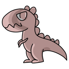 A cute small brown dinosaur is standing on a white background.
