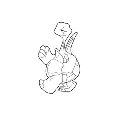 Coloring book for kids. Cartoon character. The turtle goes forward. Black contour silhouette. Isolated on white background. Animal theme.