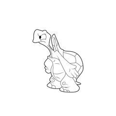 Coloring book for kids. Cartoon character. Turtle shrugs. Black contour silhouette. Isolated on white background. Animal theme.