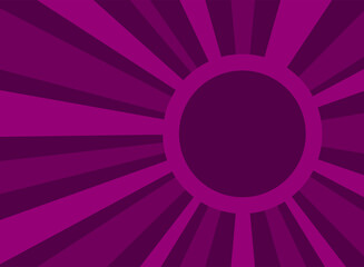 Sunlight retro background with vintage round frame for text. Purple color burst background.