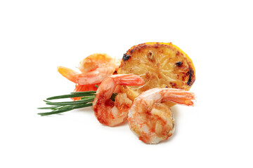Tasty grilled shrimps isolated on white background
