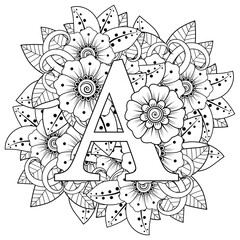 Mehndi flower for henna, mehndi, tattoo, decoration. decorative ornament in ethnic oriental style. doodle ornament. outline hand draw illustration. coloring book page.