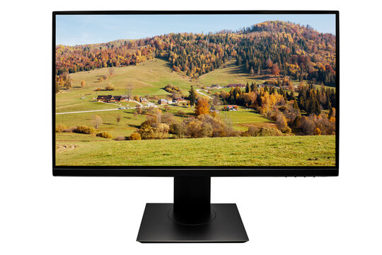 Lcd screen monitor isolated with rural nature background