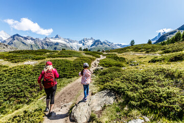 Fototapeta premium Amazing view of touristic trail near the Matterhorn in the Swiss Alps.