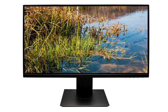 Lcd screen monitor isolated with lake, water background
