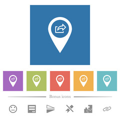 Export GPS map location flat white icons in square backgrounds