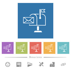 Mail received outline flat white icons in square backgrounds