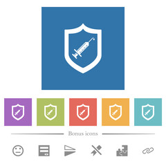Vaccine protected flat white icons in square backgrounds