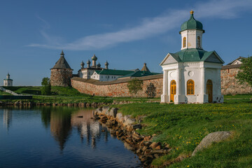 View of the chapel of the Holy Prince Alexander Nevsky at the Solovetsky Monastery from the White...