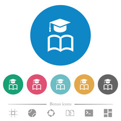 Graduation cap with book flat round icons