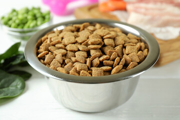 Concept of organic pet food on wooden background