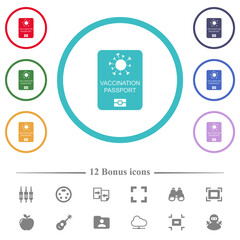 Vaccination passport flat color icons in circle shape outlines